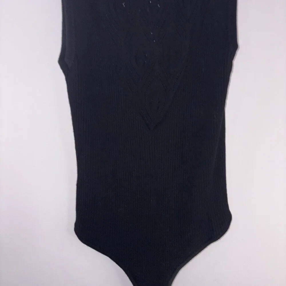 Intimately Free People Women's Sleeveless Mock Neck Bodysuit Size S Black Ribbed